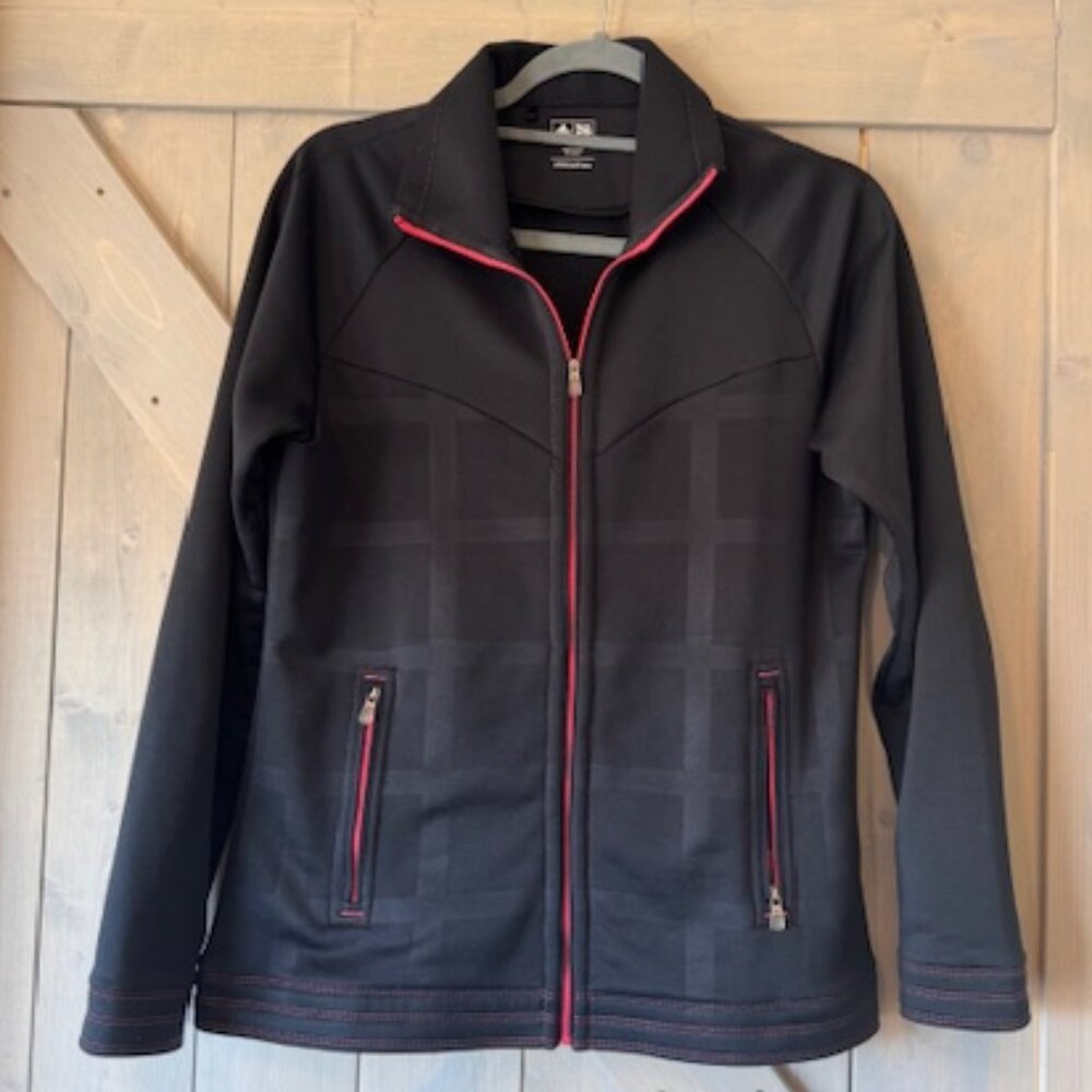 Adidas Womens Golf Zip Up Jacket Black and Coral Size M Adidas Back Logo